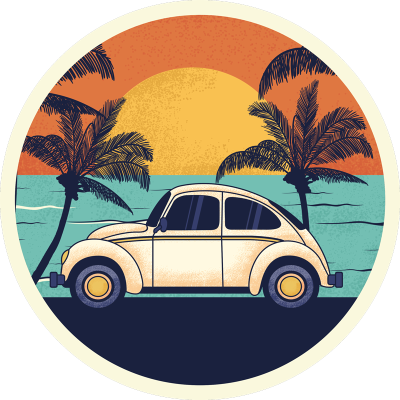 Tappeto vinile vintage scenario di auto retrò - TenStickers