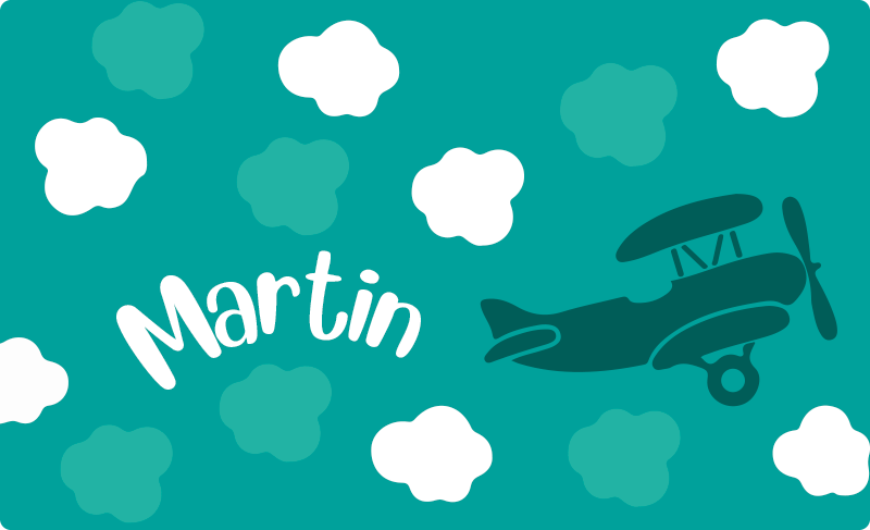 Tappeto vinile per bambini nuvole e aereo con nome - TenStickers