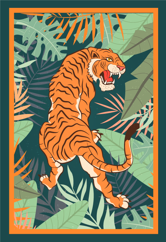 Tappeto vinile animali illustrazione di tigre feroce - TenStickers