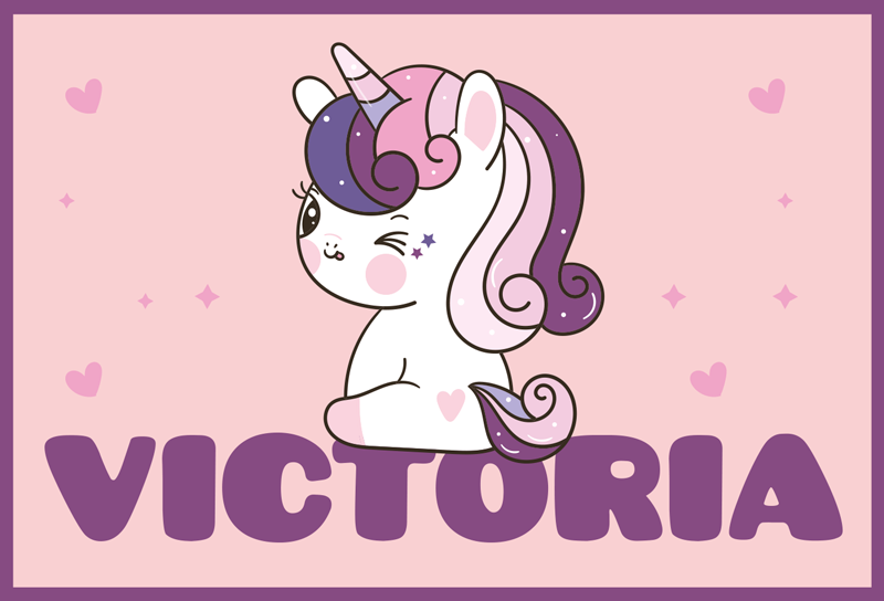 Tappeto vinile con nome tema unicorno carino - TenStickers