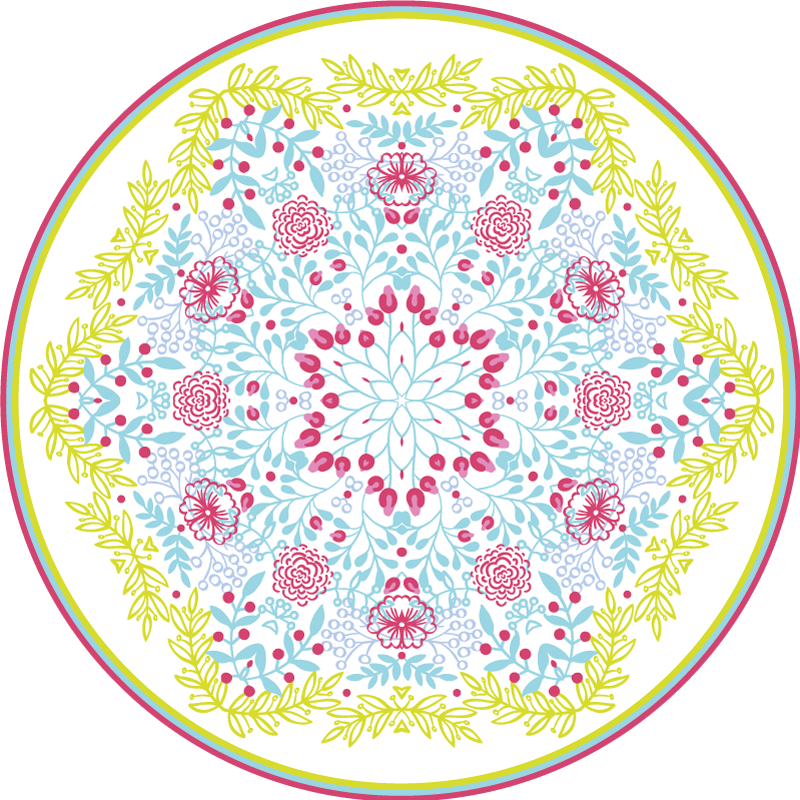 Tappeto vinile Mandala motivo botanico blu e rosa - TenStickers