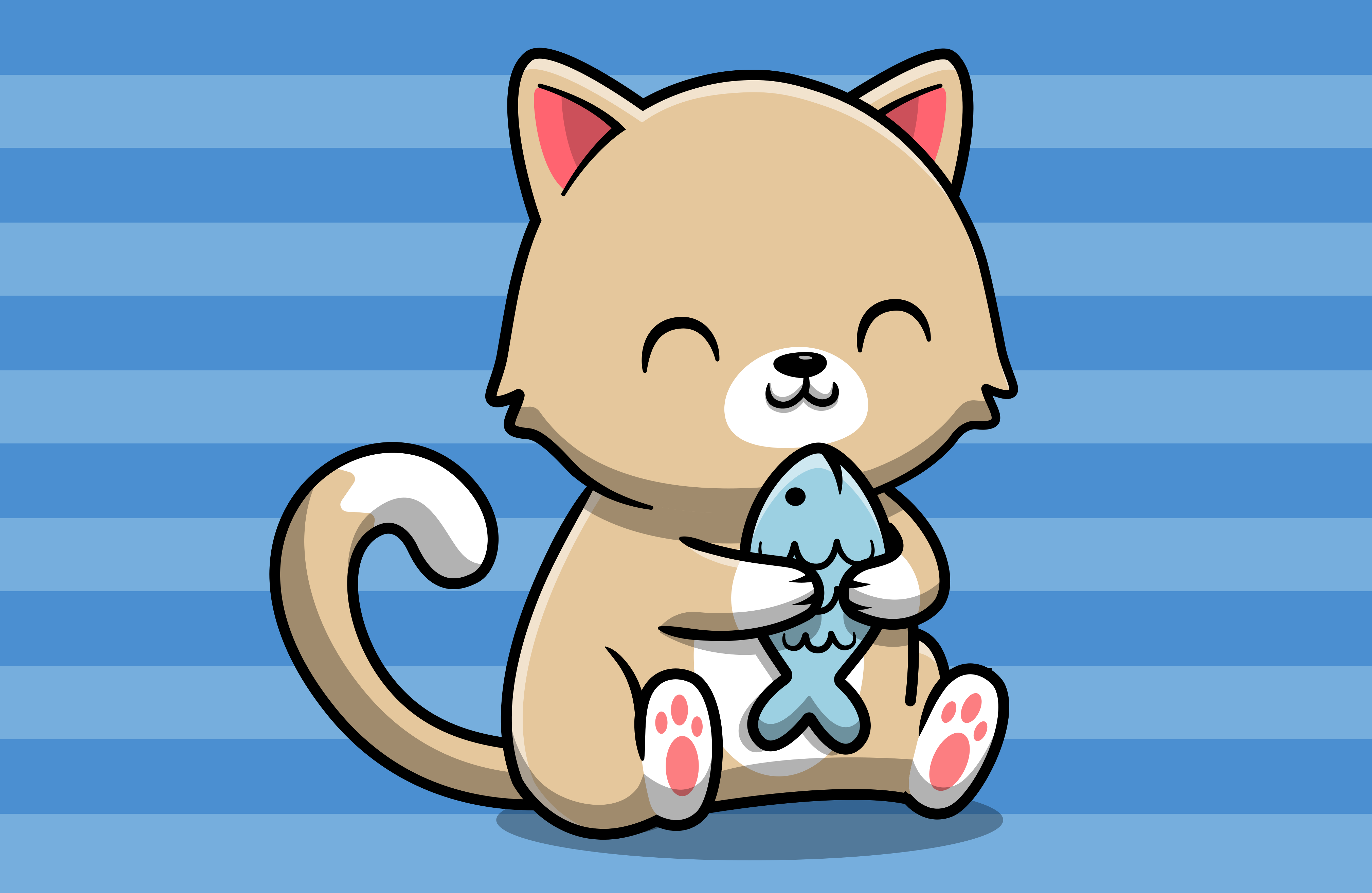 Tappeto vinile animali simpatico gatto con pesce - TenStickers
