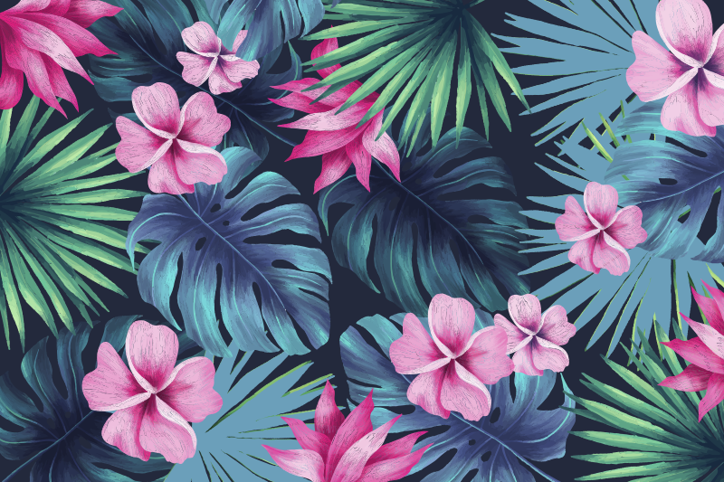 Tappeto vinile fiori motivo floreale tropicale - TenStickers
