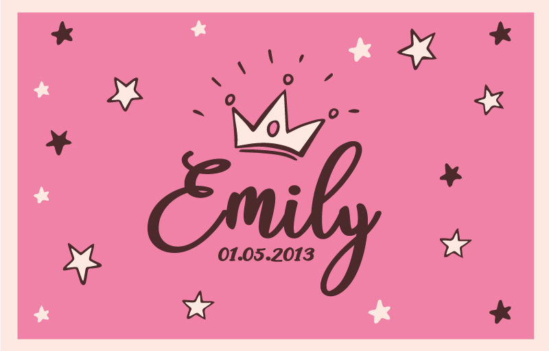 Tappeto vinile per bambini nome con corona e stelle - TenStickers