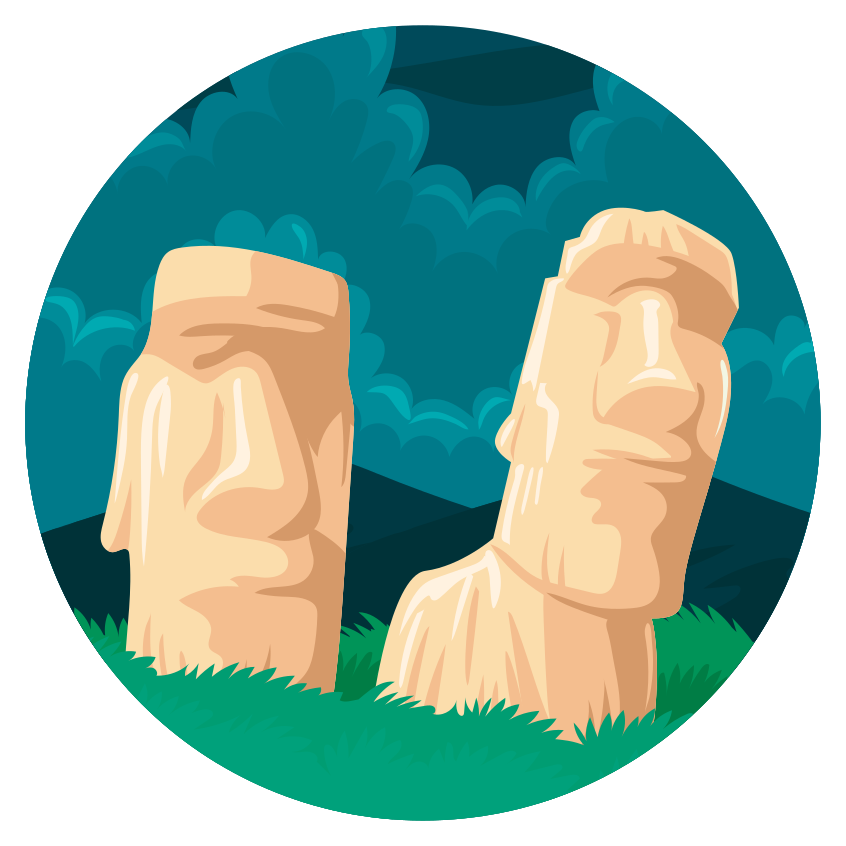 Tappeto vinile mappamondo silhouette di statue moai - TenStickers