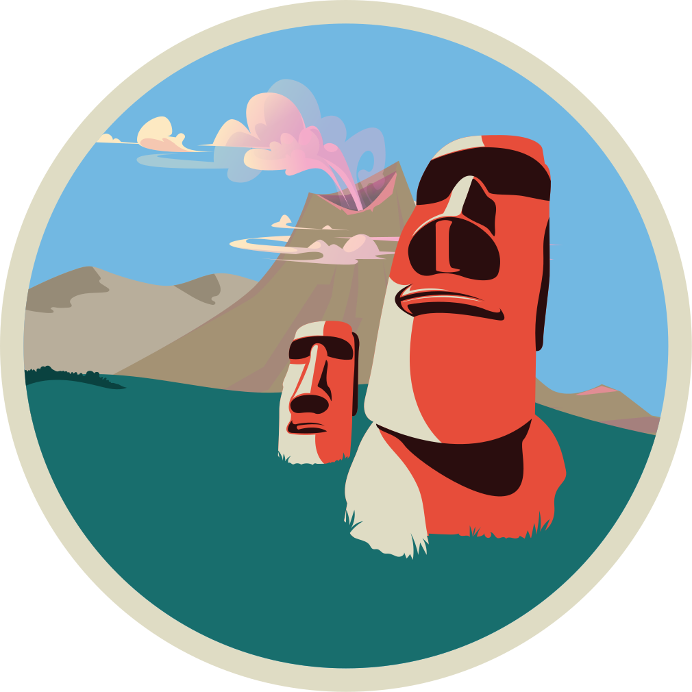 Tappeto vinile mappamondo illustrazione di statue moai - TenStickers