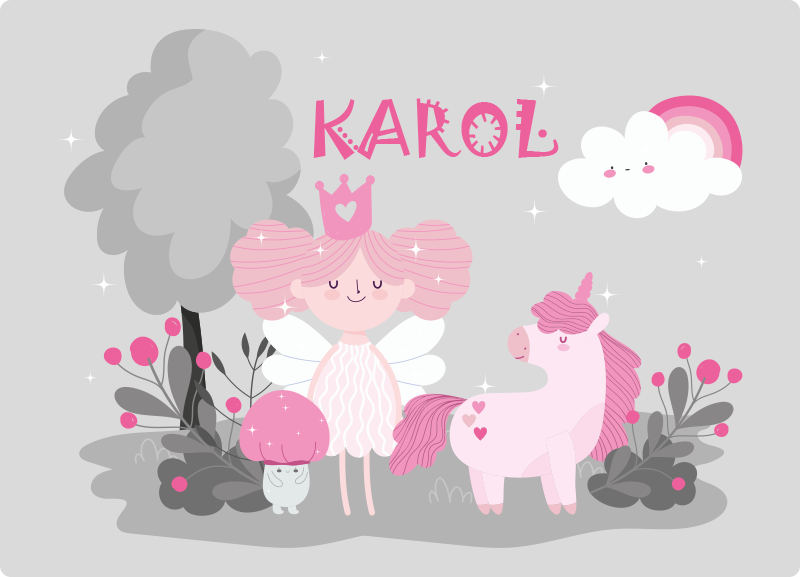 Tappeto vinile per bambini scena da fiaba con nome - TenStickers