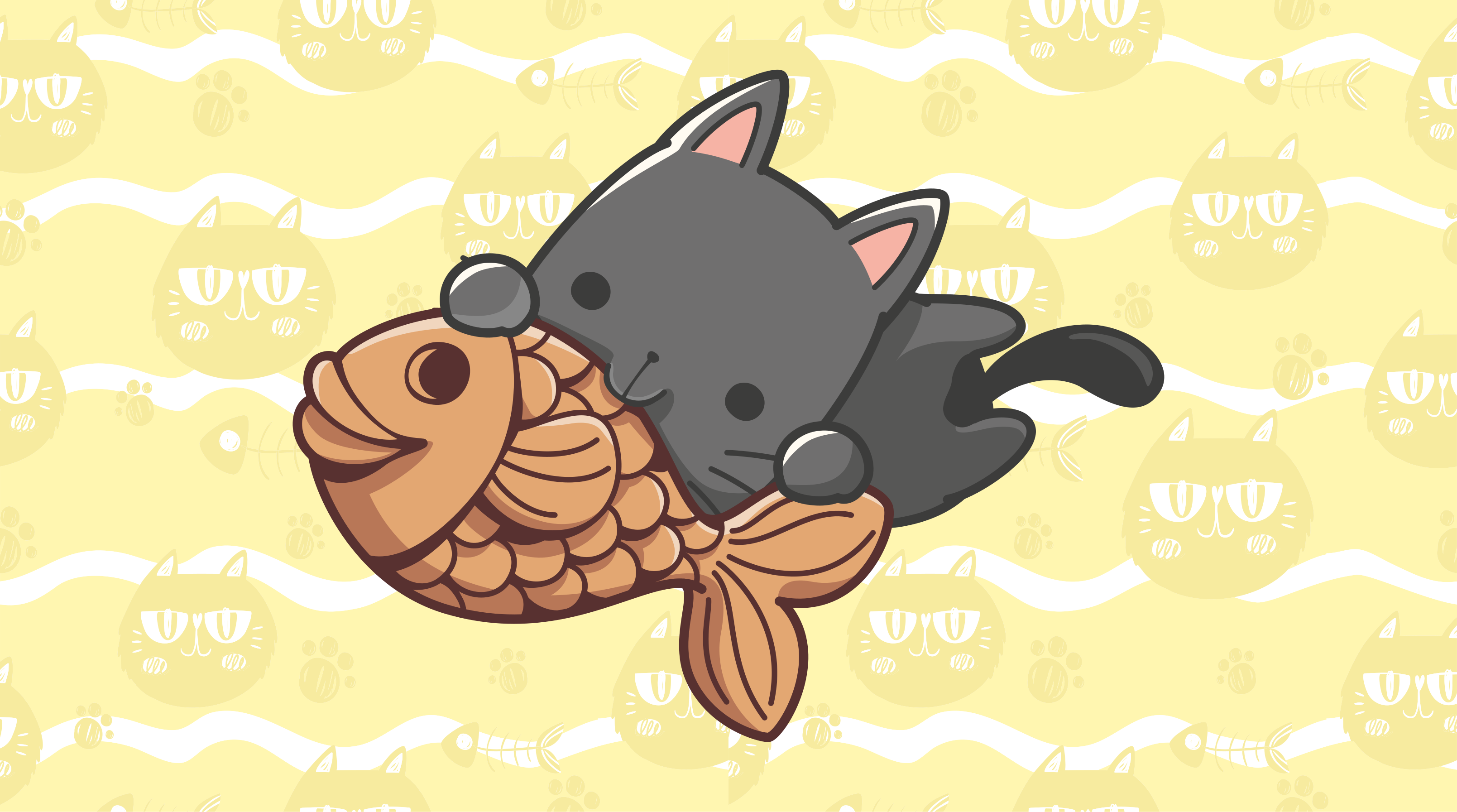 Tappeto vinile animali gatto cucciolo che mangia pesce - TenStickers