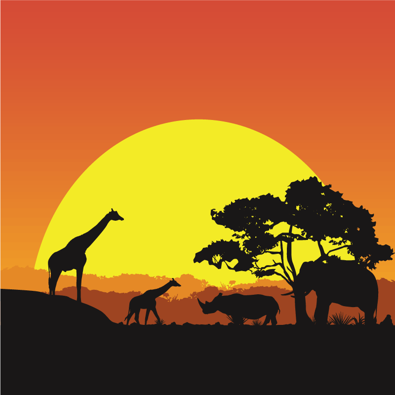 Tappeto vinile animali scena di safari al tramonto - TenStickers