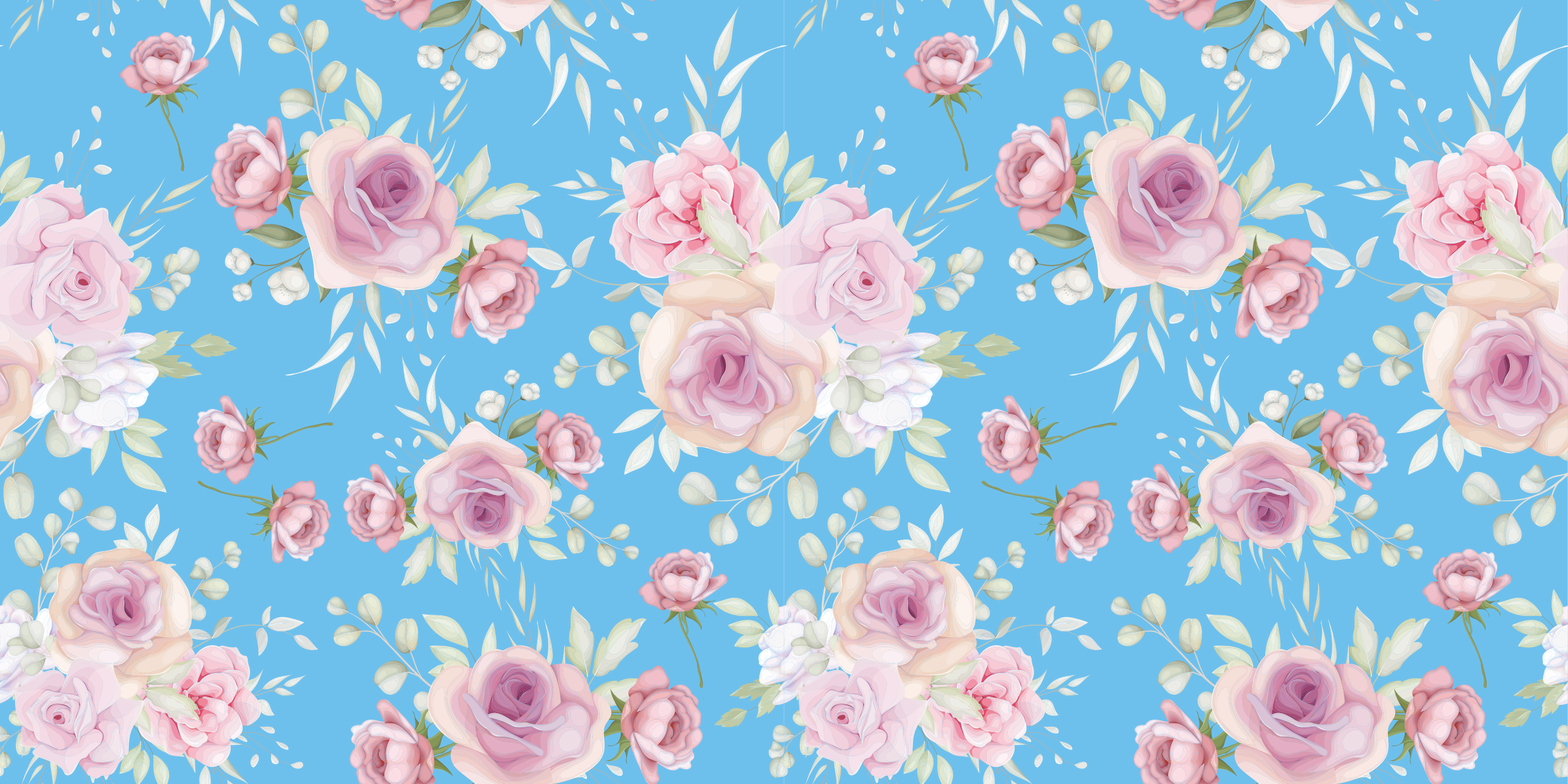 Tappeto vinile fiori fiori di rosa su blu - TenStickers