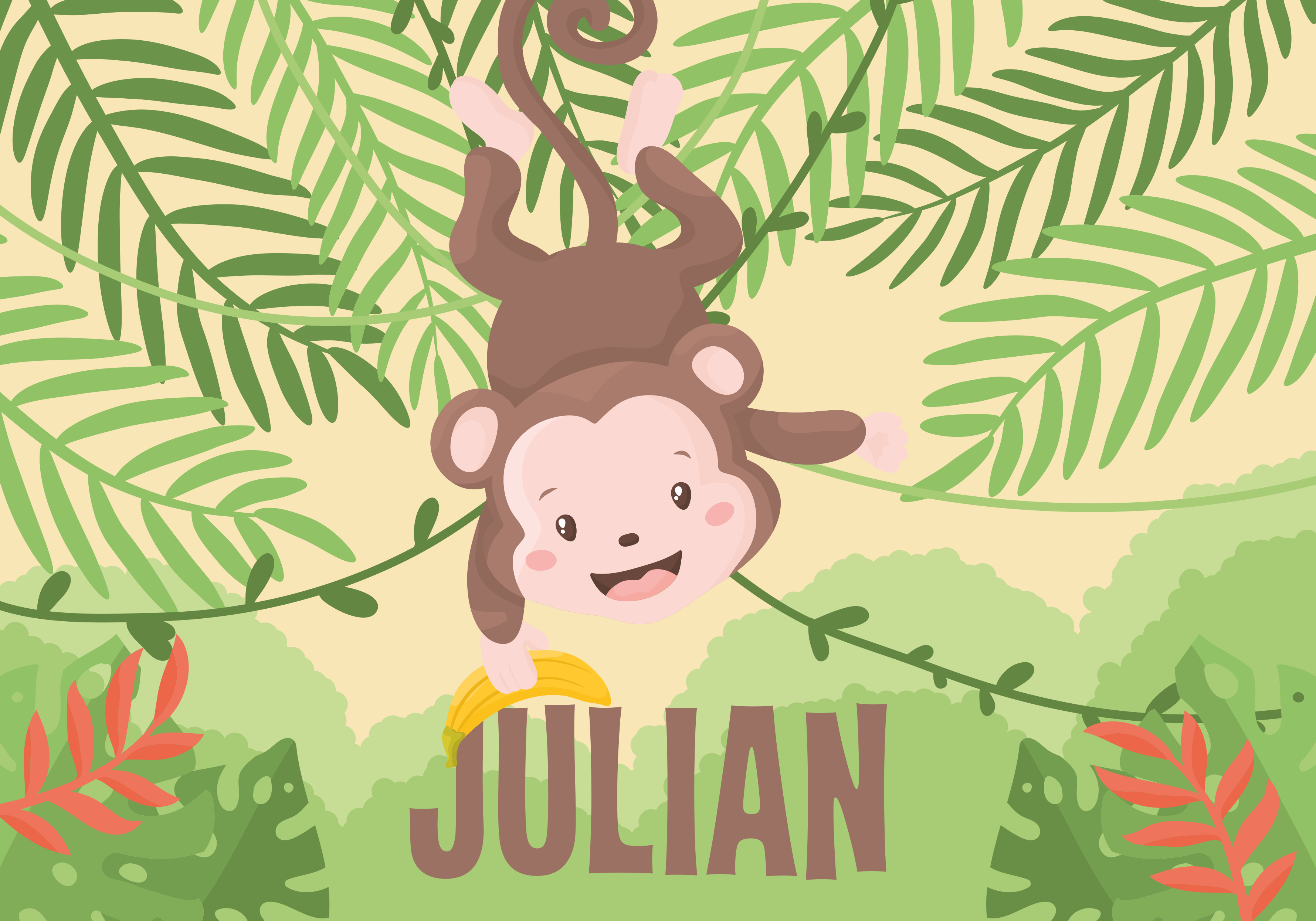 Tappeto vinile con nome tema della scimmia giocosa - TenStickers