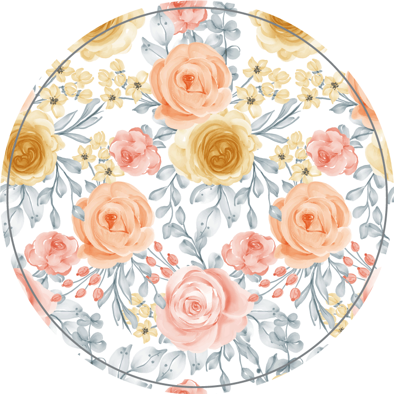 Tappeto vinile rotondo motivi botanici fiorenti - TenStickers