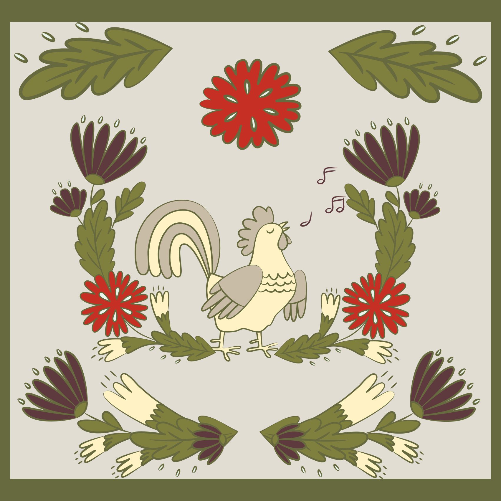 Tappeto vinile animali gallo folcloristico - TenStickers