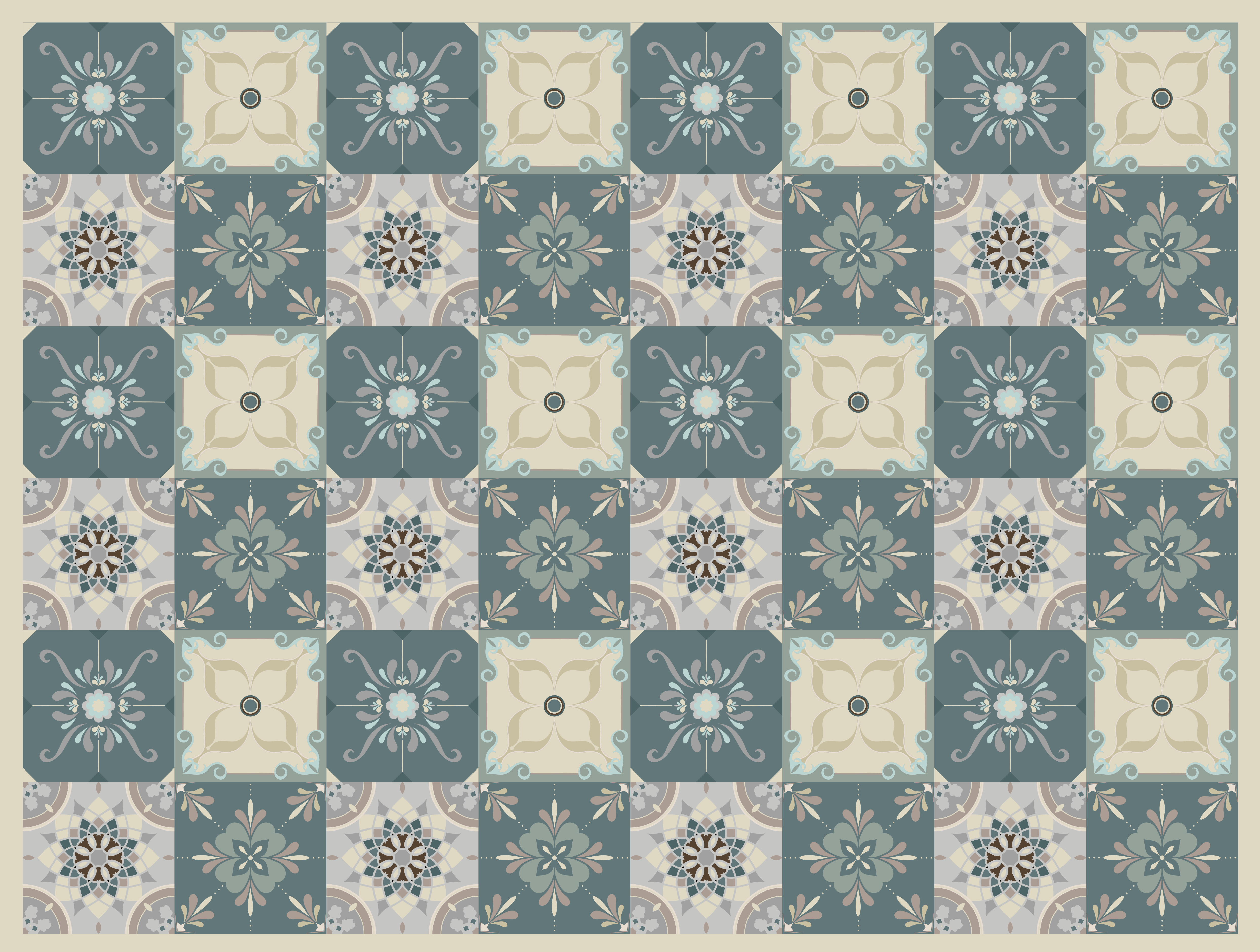 Tappeto vinile mosaico motivo floreale mosaico - TenStickers