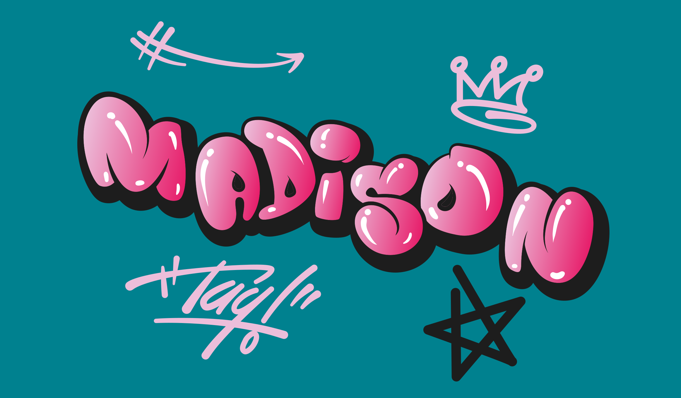 Tappeto vinile per ragazzi graffiti rosa con nome - TenStickers