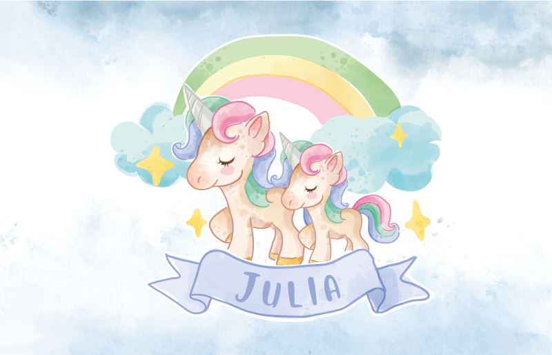 Tappeto vinile per bambini illustrazione famiglia unicorni - TenStickers