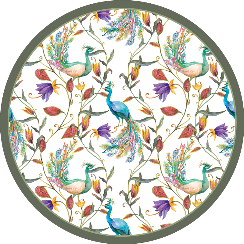 Tappeto vinile fiori splendidi pavoni fioriti - TenStickers
