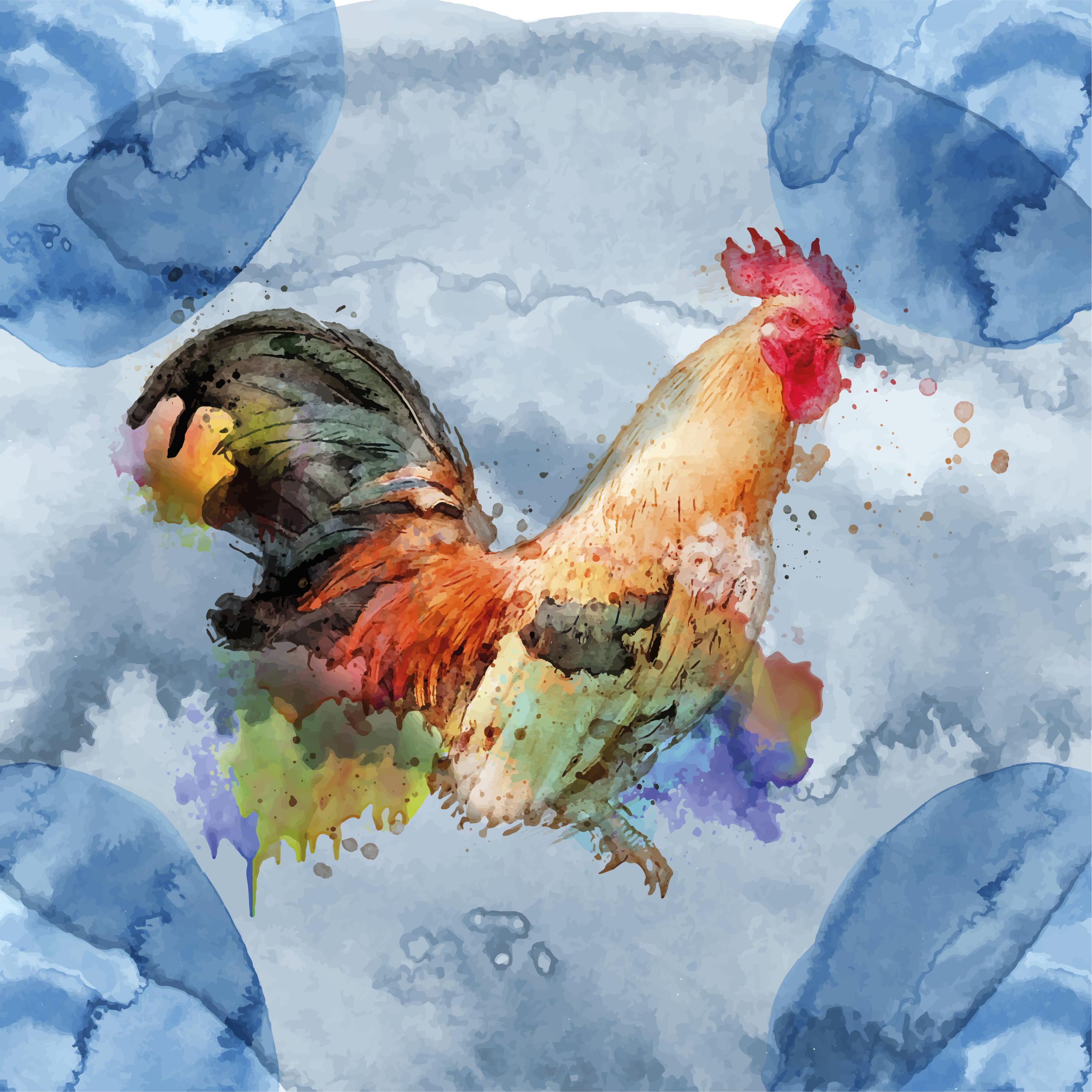 Tappeto vinile animali gallo acquerello - TenStickers