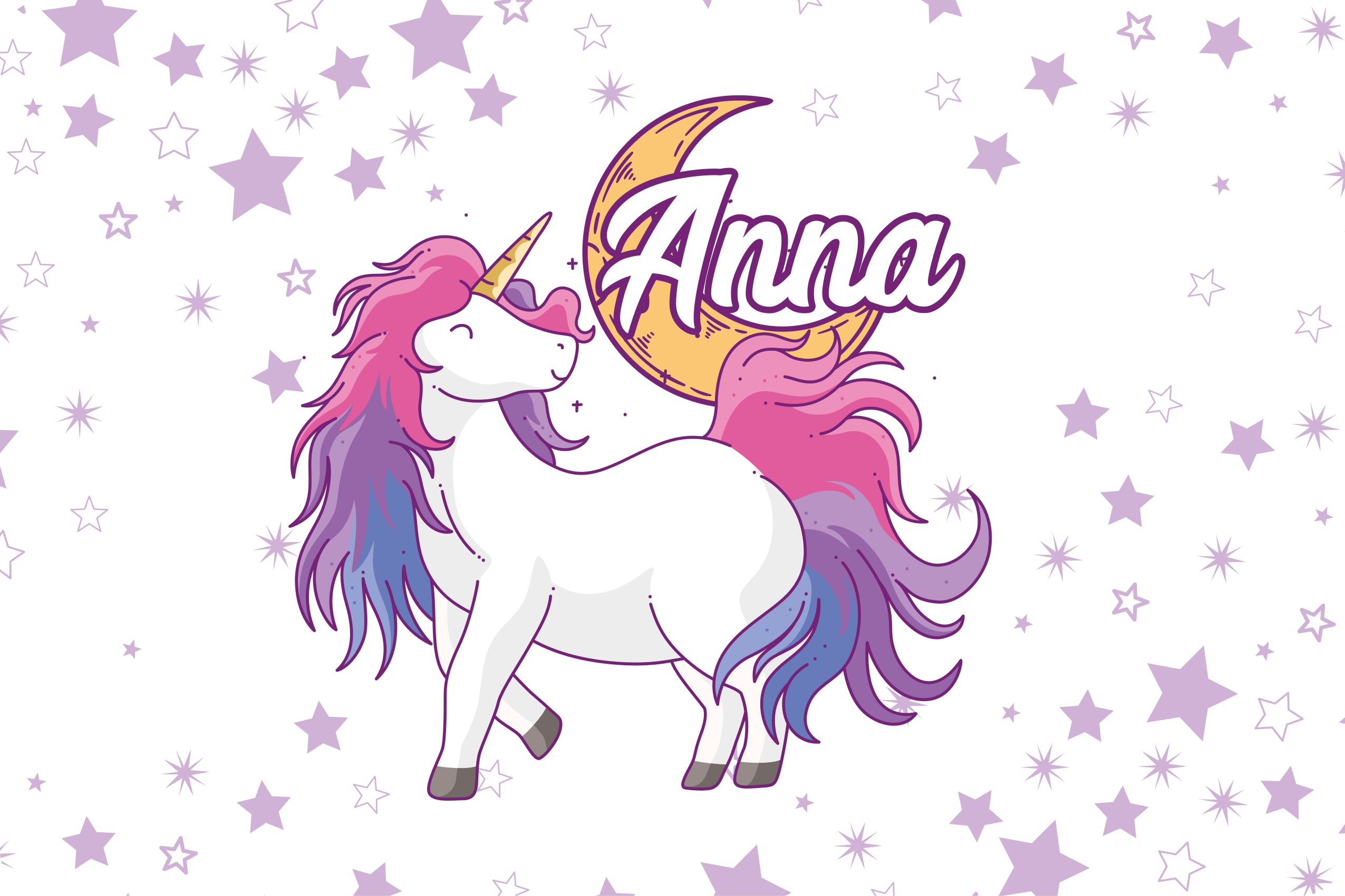 Tappeto vinile con nome scena stellata a tema unicorno - TenStickers
