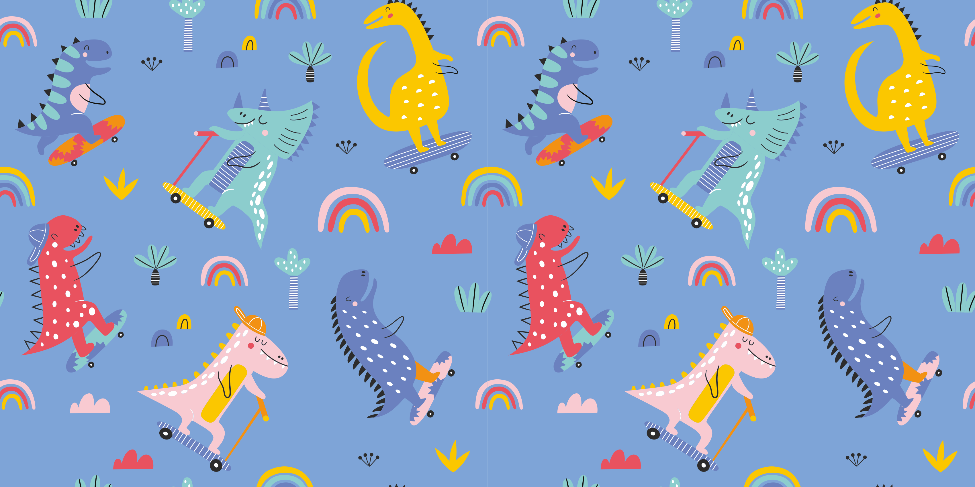 Tappeto vinile per bambini avventura con dinosauri colorati - TenStickers