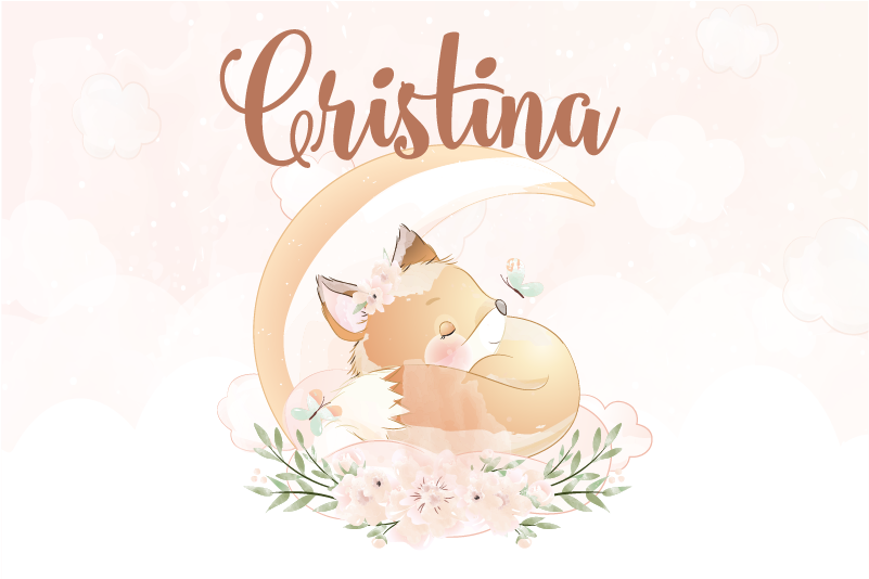 Tappeto vinile con nome illustrazione di volpe dolce - TenStickers