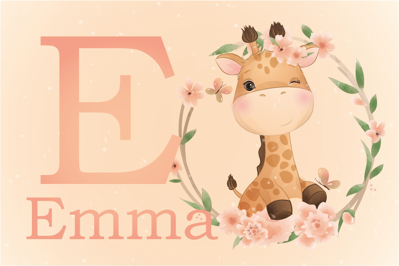 Tappeto vinile con nome illustrazione di giraffa incantevole - TenStickers