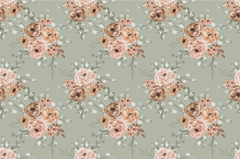 Tappeto vinile fiori rose vintage su sfondo verde menta - TenStickers