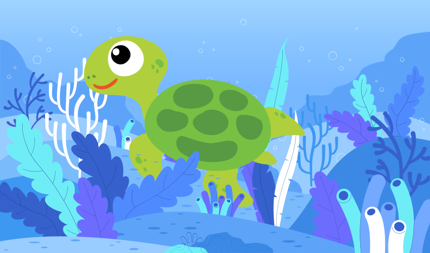 Tappeto vinile per bambini paesaggio marino con tartaruga - TenStickers