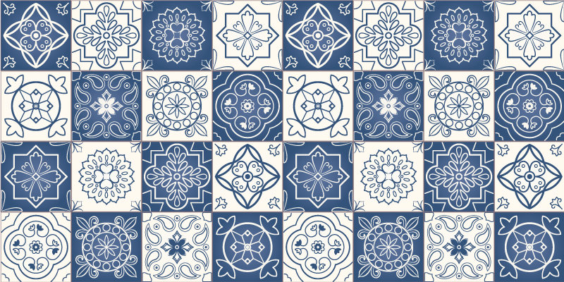 Passatoia in vinile cucina piastrelle blu vintage - TenStickers