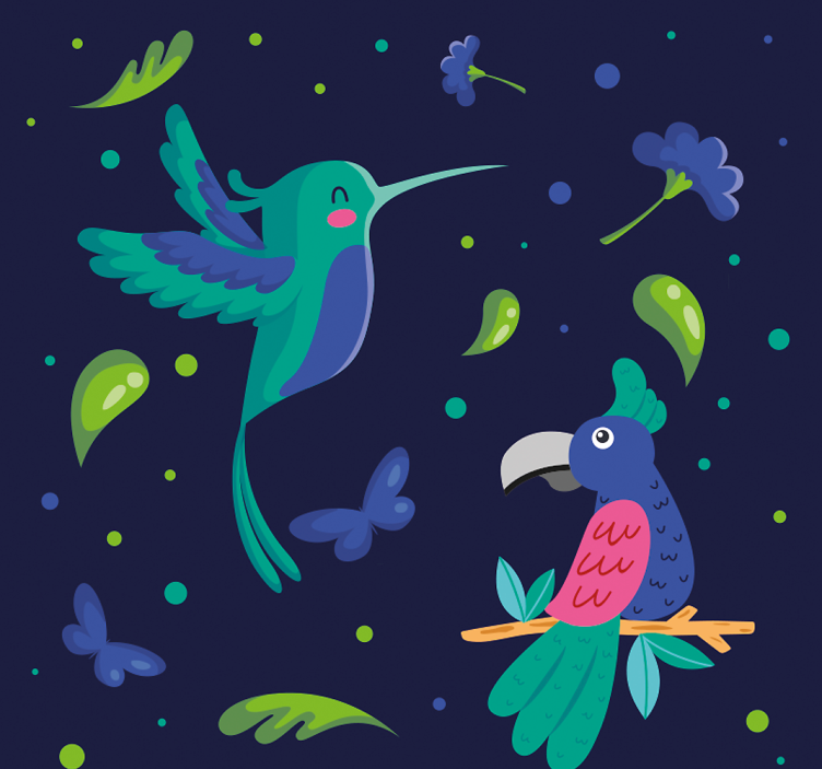 Carta da parati con pappagalli e colibrì - TenStickers
