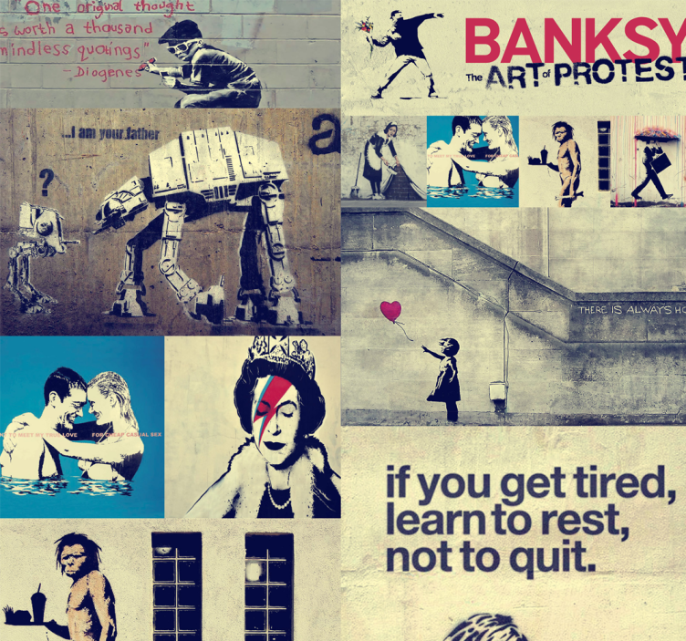Arte carta da parati collage Banksy colorato - TenStickers