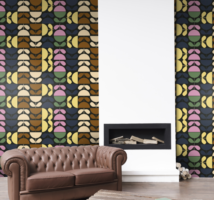 Carta da parati floreale motivi di foglie stilizzate - TenStickers