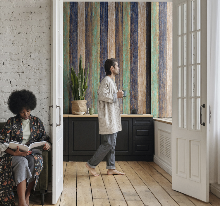 Carta da parati effetto legno design colorato e rovinato - TenStickers