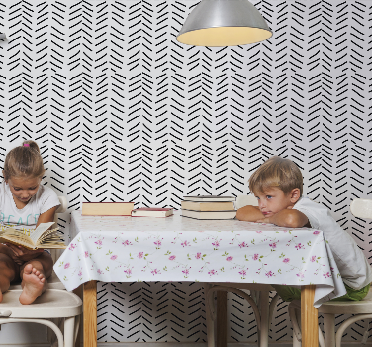 Carta da parati a righe tratti in bianco e nero - TenStickers