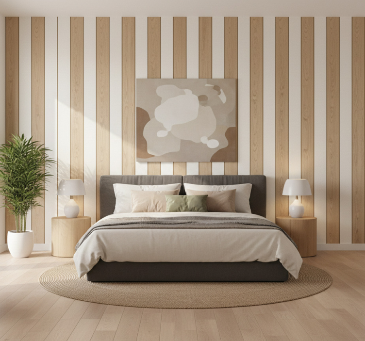 Carta da parati a righe verticali effetto pannello legno - TenStickers