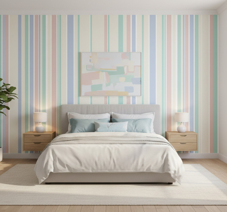 Carta da parati a righe verticali strisce pastello chiare - TenStickers