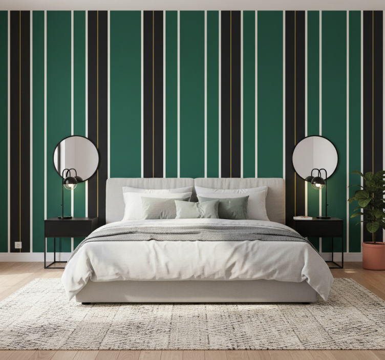 Carta da parati a righe verticali verde e nera - TenStickers
