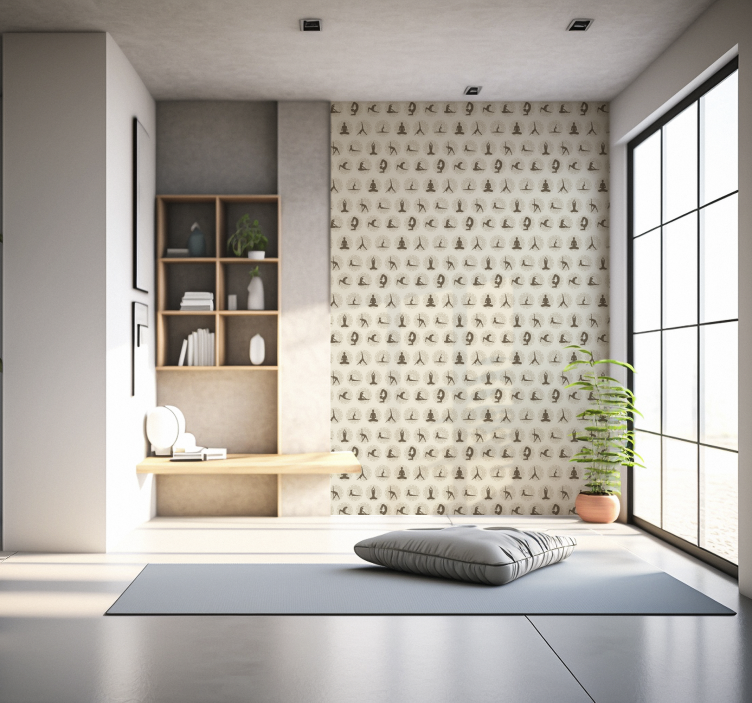 Carta da parati beige icone yoga marroni - TenStickers
