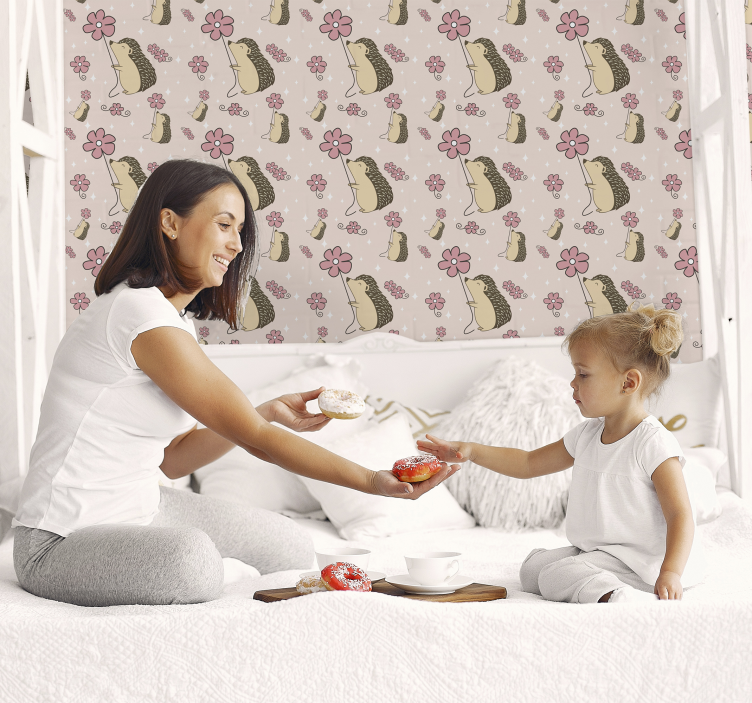 Carta da parati animali disegno di riccio e fiore - TenStickers