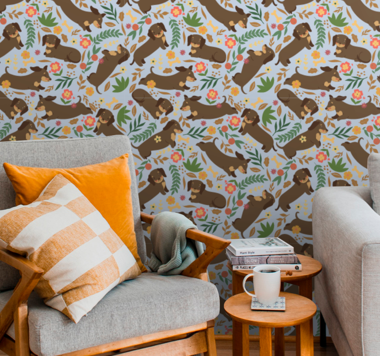 carta da parati cani motivo floreale elefante - TenStickers