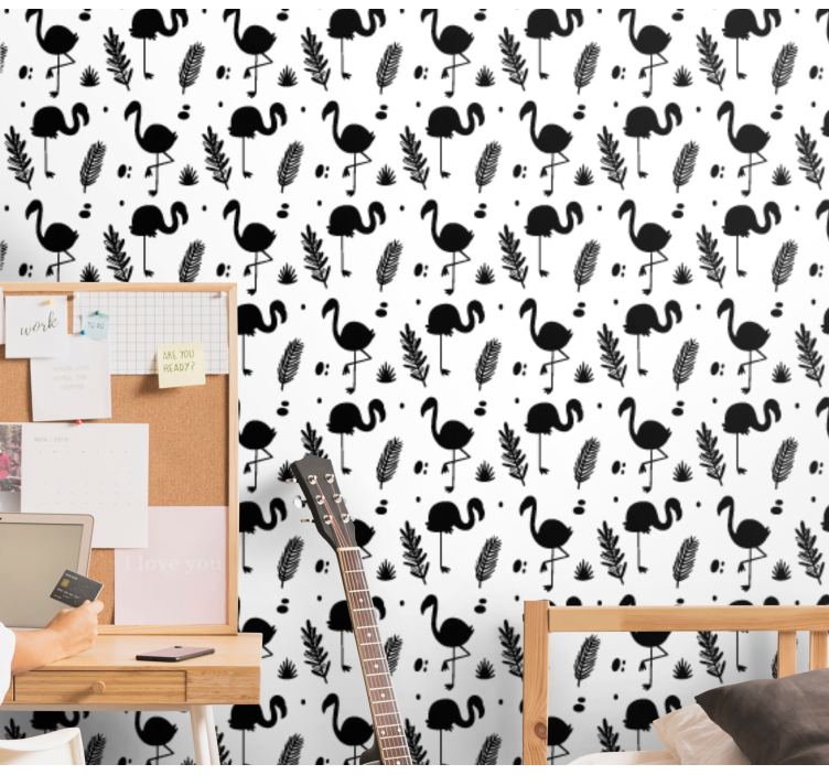 Carta da parati animali motivo fogliame di fenicottero - TenStickers