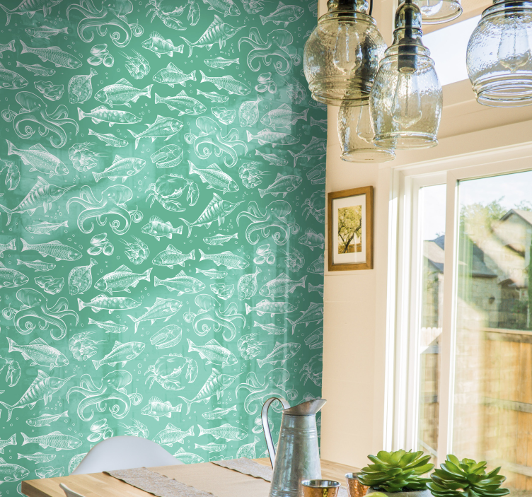 Carta parati Schizzo di pesce disegnare a mano - TenStickers