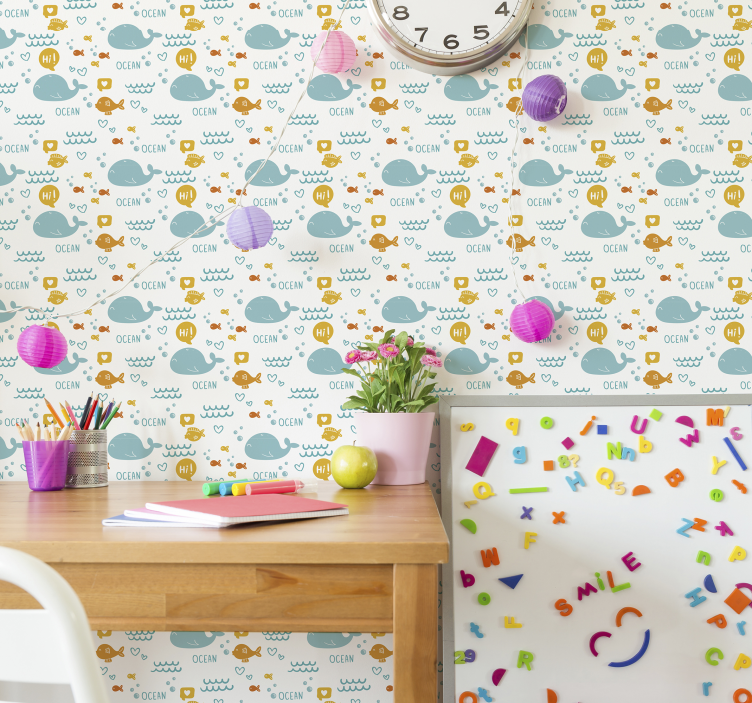 Carta da parati animali simpatiche balene oceaniche - TenStickers