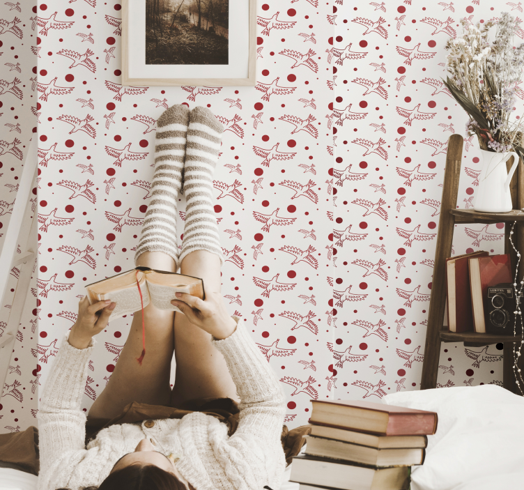 Carta da parati animali uccelli e puntini - TenStickers