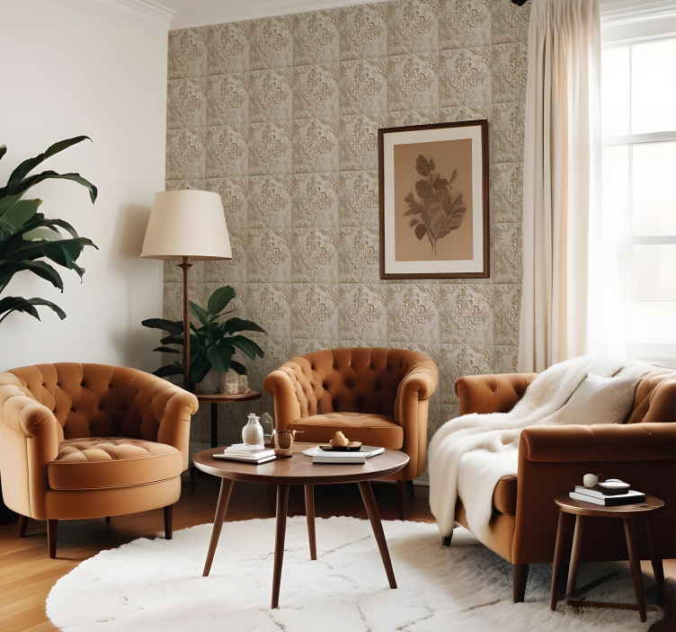 Carta da parati barocco piastrelle beige - TenStickers