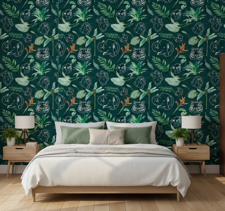 Carta da parati camera animali e alberi colorati - TenStickers