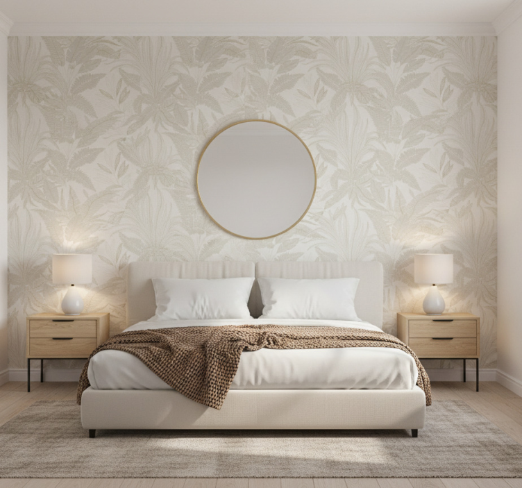 Carta da parati camera da letto murale botanico beige - TenStickers