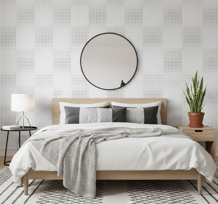 Carta da parati camera da letto punti neri con linee - TenStickers