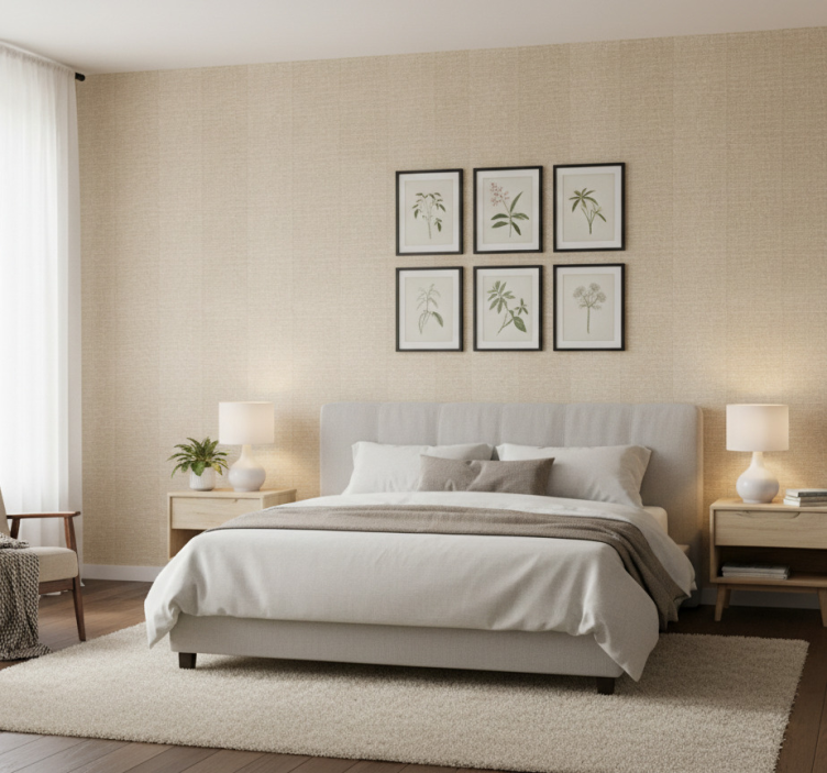 Carta da parati camera da letto tessuto beige monocolore - TenStickers