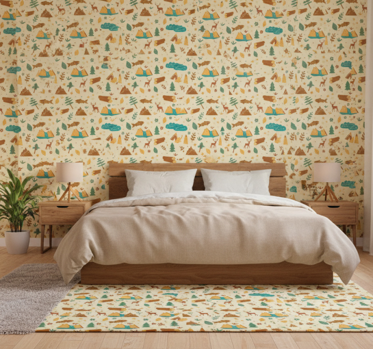 Carta da parati camera disegni a mano tempo di campeggio - TenStickers